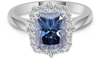 Wycian Freundschaftsringe Rune, Damen Ringe Aus Platin 14 Karat Weißgold Größe 56 (17.8) 1 Moissanit 1Ct Rechteckschliff Blau Gravur Für Hochzeit