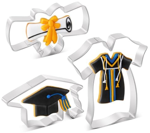 Juego de cortadores de galletas de graduación de 3 piezas, cortador de galletas de acero inoxidable, diploma, vestido de graduación, cortador de galletas para fiesta de celebración de graduación