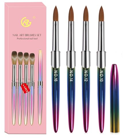 4 Piezas Pinceles Para Uñas, Pincel para Uñas de Polvo Acrílico, Cepillo para uñas Acrilicas de Gel, Pincel de Acrilico Uñas Profesional, Nail Art Brush Set Manicura Herramienta Tamaño 10/12/14/16