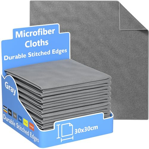 REXO - Microfibre Cloth 30x30cm Pack Of 25 Lint Free And Streak Free Cleaning Cloths Wipes For Home Furniture Polish, Kitchen, Car Cleaning, Bathroom, Window, Glass, Mirror And More (Grey)