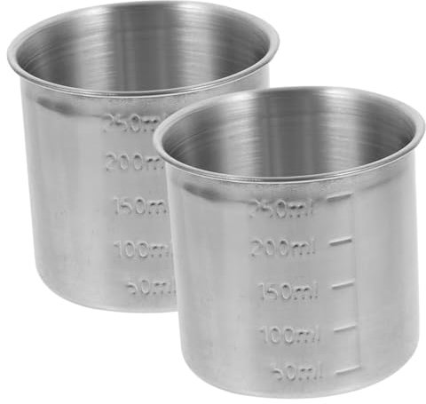 COLLBATH Stainless Steel Measuring Cups Rice Measuring Cup 250ml Scaled Food-Friendly Metal Kitchen Container for Baking Cooking 2pcs Set
