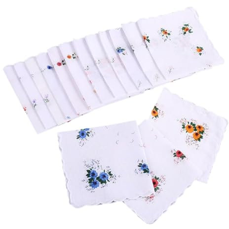 Mecmbj 12 Stück Damen Taschentücher Baumwollstoff, Vintage Blumenstickerei, weicher Spitzenstoff, leichte und schweißabsorbierend (weiß)