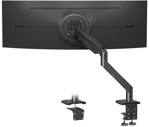 UPGRAVITY Robuster Monitorarm für 43,2 - 144,8 cm (17 - 57 Zoll) Bildschirme bis zu 25 kg, Premium-Aluminium, ultrabreite Monitorhalterung für Samsung Odyssey G9 und LG, VESA 100 x 100 mm, Schwarz