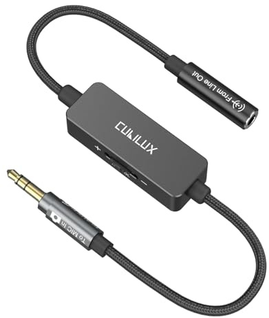 Cubilux Attenuatore da linea a microfono da 3,5 mm, uscita femmina da 1/8 di pollice a microfono maschio in cavo di attenuazione per registrazione di videocamere DSLR, 3,5 cm