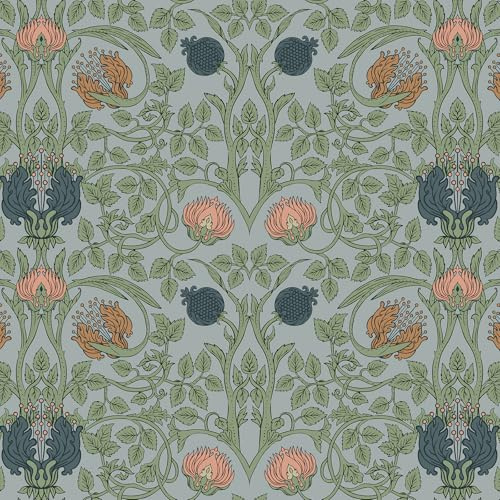 VEELIKE Retro Blue Floral Wallpaper Peel and Stick Vintage Floral Art Deco Wallpaper for Bedroom Bathroom 17.7''x118'' Removable William Morris Wall Paper Prepasted Adhesive Contact Paper for Walls