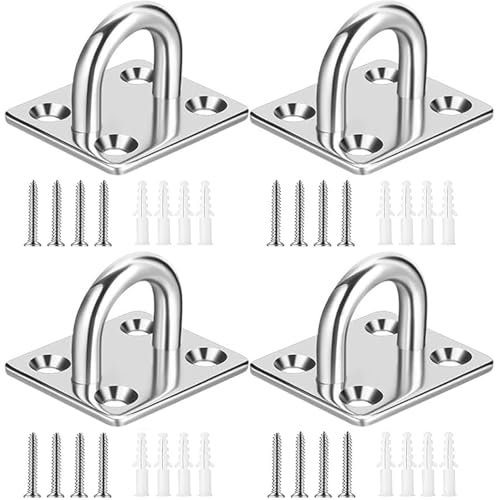 Greluma 4 Pz Piastra ad occhiello per impieghi gravosi con gancio ad anello a forma di U per tenda a vela - M5 Ganci per amaca da parete e soffitto per sospensione altalena - Acciaio inossidabile 304