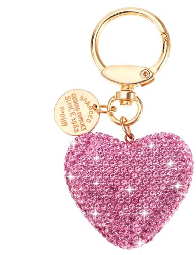 AOZUO Herz Taschenanhänger Damen, Bag Charm Auto Metall Schlüsselanhänger, Geldbörsenanhänger Schlüsselanhänger mit Glitzernden Strass, Bag Charm Damen Taschen, Handtaschen, Autoschlüssel (Rosa)