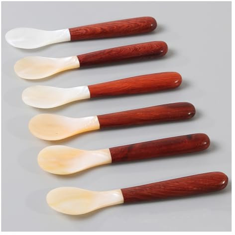 Wisafory Cucchiaio in madreperla con manico in legno, per caviale, mini cucchiaio da uovo, stile vintage, fatto a mano, cucchiaio da portata per caviale, riserve uova, catering