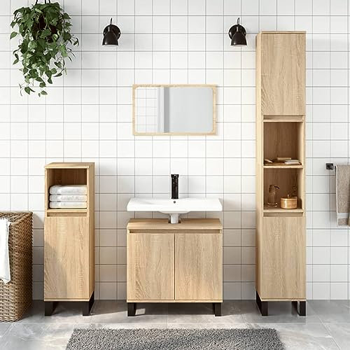 Homvdxl Bathroom Vanity Cabinet Under Sink, Floor Standing Bathroom Sink Cabinet with 2 Doors & Metal Legs, 58x33x60 cm, for Washbasins without Pedestal, Brown