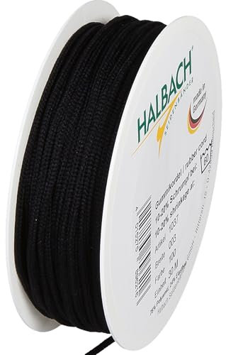 Halbach Seidenbänder Cordino elastico in gomma | Larghezza: 3 mm Lunghezza: 30 m | Filo di gomma per braccialetti fai da te | Colore: nero