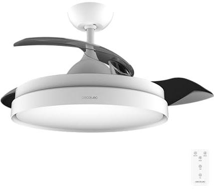 Cecotec Ventilador de Techo con Luz Energysilence Aero 4300 Invisible White. 35W, 6 Velocidades, Aspas Retráctiles, Mando a Distancia, Temporizador, Luz Led Integrada, Intensidad Lumínica Regulable