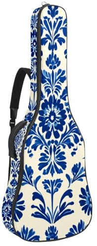Tasche für Akustikgitarre, 1 cm dicke Polsterung, wasserdicht, Oxford-Stoff, Gitarrentasche, Rucksack für 40-42 Zoll E-Bass, klassische Gitarren, Vintage-Kunst-Stickerei, Blumenmuster, Mehrfarbig 02