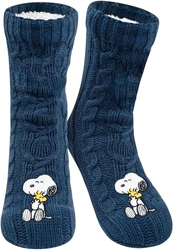 United Labels The Peanuts Snoopy Hut Socks - Knitted House Socks for Women Cuddly Socks Fluffy Winter Socks Warm Socks Blue, blue, 35-38