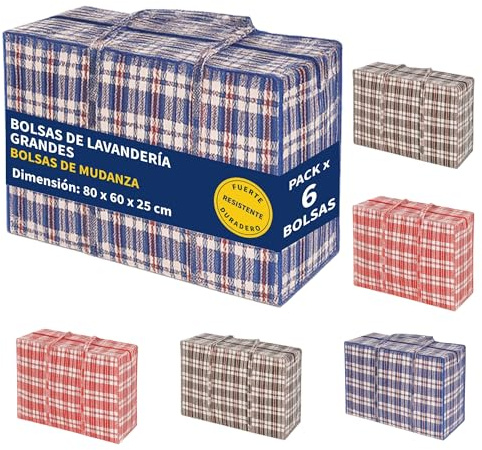 Bolsas para Guardar Ropa, Bolsas Mudanza y Bolsas Almacenaje Ropa con Cremallera - Grandes y Resistentes - Plegables - Colores Variados - Multipack (80 x 60 x 25-Pack 6)