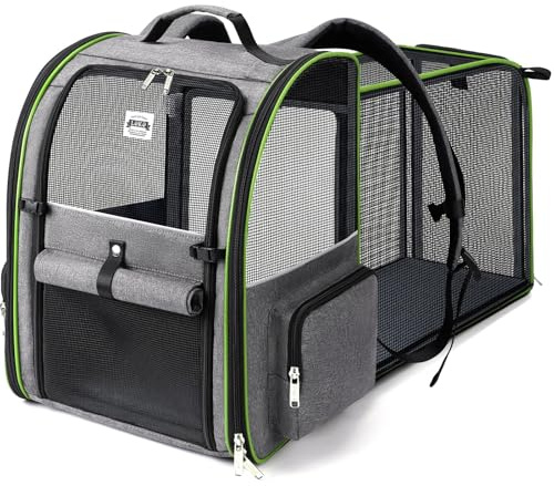 Lekespring Erweiterbar Katzenrucksack Hunderucksack für Katzen Hunde bis 12kg, Groß Katzen Rucksack Faltbare Haustier Rucksack, Grau_2
