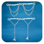 Longita Lot de 2 paires de faux anneaux de téton en argent pour téton non percé, bijoux élastiques réglables avec chaîne non percée, bijoux de corps pour homme et femme, confortable pour la