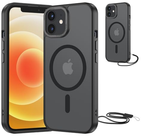 NEW'C Coque pour iPhone 12, iPhone 12 Pro, Compatible avec MagSafe - Noir | Coque + Cordon détachable, 6,1 pouces, Magnétique, Antichoc militaire, Aimants N56, Fin