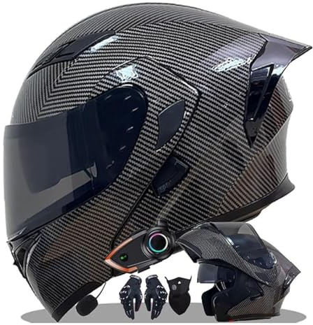 QJWMatic Casco da Moto Integrale con Doppia Visiera, Omologato ECE, con Tecnologia Bluetooth Integrata, Apribile per Uomo E Donna E,M55-56CM