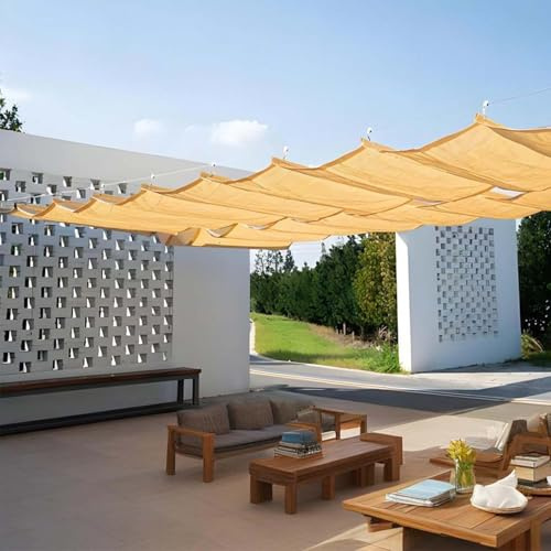 Einziehbares Sonnendach für Gartentisch, 2,4 x 12 m, atmungsaktives Sonnensegel, Wellendesign, Pergola-Überdachung, Outdoor-Terrassen-Sonnenschutz für Decks und Wintergärten