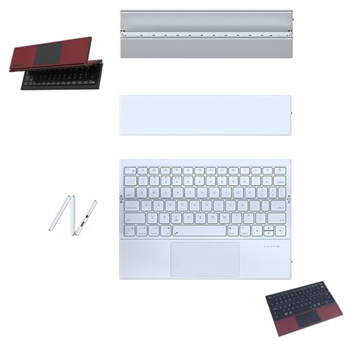 Foldable Bluetooth Keyboard with Touchpad, Full Size Keys, Folding Portable Travel Keyboard with Large Trackpad Laptop PC Smartphone (White)