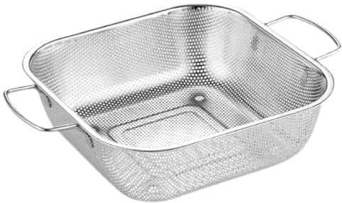 Scolapasta Quadrato con Doppie Maniglie in Acciaio Inox Argento | Capacità Ampia, Uso Pratico e Presa Confortevole, Design Semplice, Cestello a Maglia Fine per Cucina
