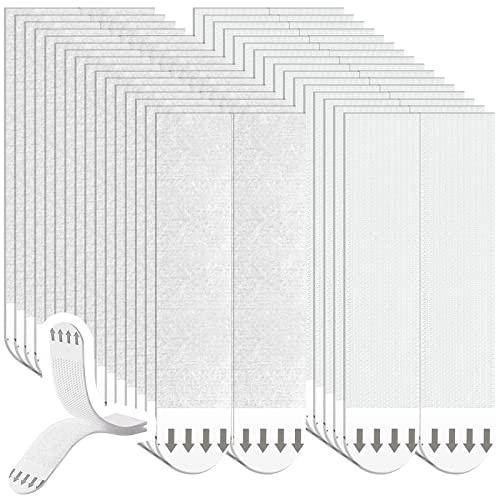 FEIGO 32 pares de colgadores autoadhesivos para cuadros, 93 x 20 mm, blanco, PE y nailon, cintas adhesivas extraíbles para pósteres, marcos de fotos y espejos, 64 tiras