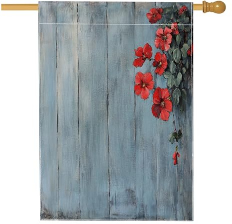 Banderas de geranio de primavera de 28 x 40 pulgadas de doble cara para exteriores, flores rústicas estándar de lona vertical para el hogar, bandera impresa para patio delantero y patio trasero