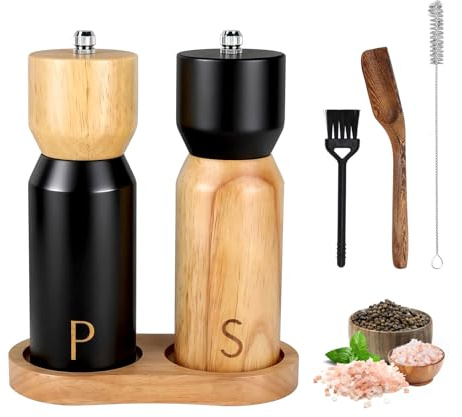 Foyucool salt och pepparkvarn i trä med träbricka och sked