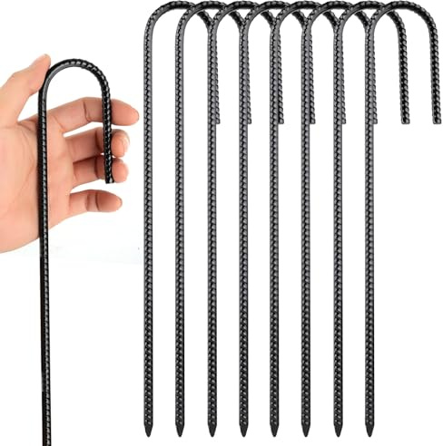 8 Pcs Piquetas Camping Suelo Duro, 30 cm Estacas para Tiendas de Campaña, Anclajes de Suelo en Forma de J, Piquetas de Jardín para Acampar al Aire Libre, Columpios, cenadores, toldos y Rocas