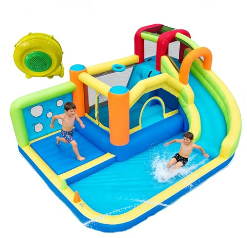 Hüpfburg mit Gebläse - Premium Material, Sicherheitszertifiziert, Nass- & Trockeneinsatz - Ideal für Indoor, Outdoor, Kindergeburtstage & Familienfeste