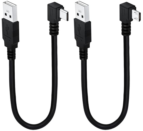 LANMINGLEL Short Angle Micro USB Cable, 90 Degree Micro 5Pin to USB 2.0 Type-A Data Charge Cable, for Phone Tablet DVR Digital Camera Camcorder Security Cam 0.25M 2 Pack (Left & Right)