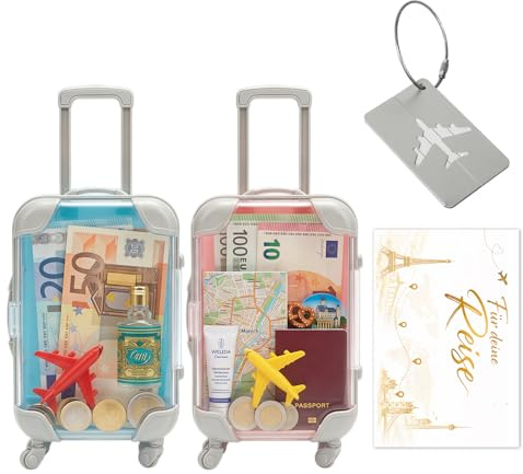 ELNIVOX Geldgeschenk Reise Mini Reisekoffer Verpackung Reisegutschein | Kreative Reise Geschenkbox mit Karte und Flugzeug Anhänger, ideal für Urlaub, Gutscheine und besondere Überraschungen.