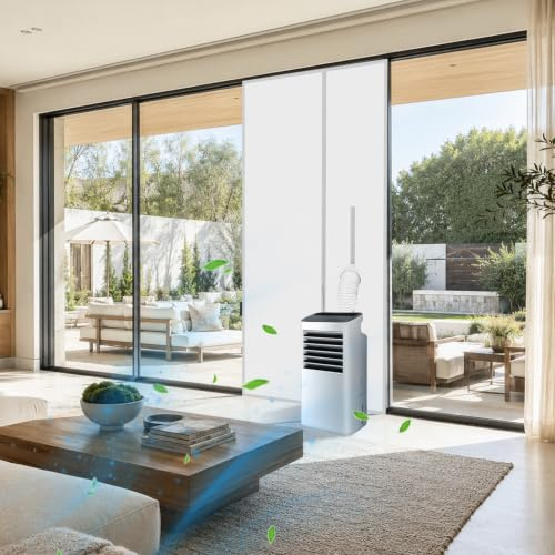 Dwlhap Portable Air Conditioner Door Seal Kit for Sliding Doors, 120 x 240cm AC Window Seal Kit with Zip Opening, No Drill Air Conditioner Vent Kit for Portable AC
