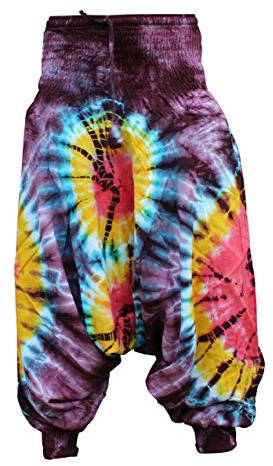 Shopoholic Fashion Hippie, färgglad batik, baggy harembyxor, löst sittande byxor, Gul mix, En Storlek