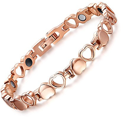 JFUME bracelets magnétiques pour femmes plaqué or 18k et plaqué or rose 7.5inches avec outil pour enlever le lien ajustable