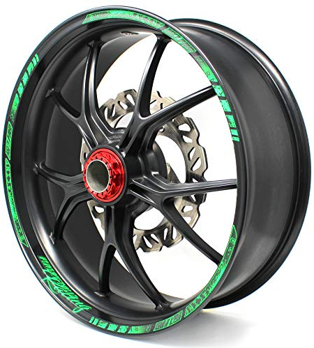 18 Teiliges Felgenrandaufkleber Neon Line Felgendesign inkl. Felgenbettaufkleber Komplett-Set -Finest Folia passend für 17 Zoll & 161819 Felgen Motorrad Auto Fahrrad MR003 (Neon Grün, Matt)