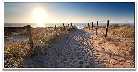 Niederlande Strand ca. 130x70cm Wandbild inklusive Schattenfugenrahmen weiss - Panorama Leinwand Bild XXL Format Wandbilder Wohnzimmer Wohnung Deko Kunstdrucke