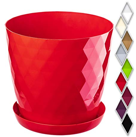 KADAX Maceta decorativa para flores y plantas con platillo, material ligero y resistente, 16 cm, rojo