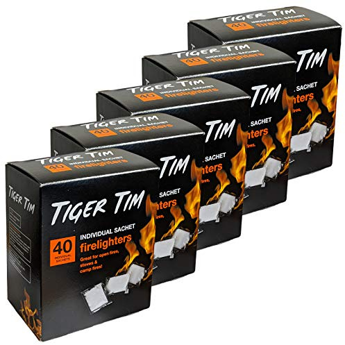 Tiger Tim 200 Sachet Firelighters Mess-Free Safe Odourless Instant Fire Starter for Wood Burners Barbecues Stoves Grills Campfires