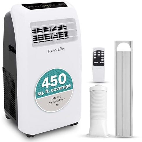 SereneLife Small Air Conditioner Portable 12,000 BTU with Built-in Dehumidifier - Portable AC Unit for Rooms up to 550 sq ft - Remote Control, Window Mount Exhaust Kit