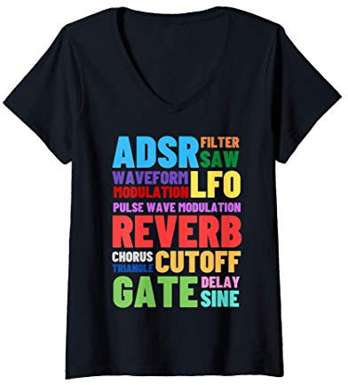 Damen Analog Modular Synthesizer Wörter Techno Rave Synth Nerd T-Shirt mit V-Ausschnitt