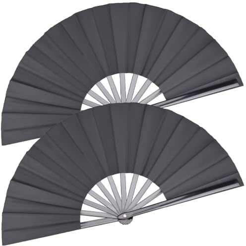 HONSHEN 2 Stück großer faltbarer Handfächer, schwarzer chinesischer Kung Fu Tai Chi Fan Nylon-Stofffächer für Männer und Frauen Performance, Tanz, Festival, Geschenk (Faltfächer schwarz 2p)