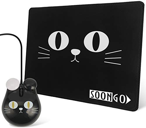 Tapis de souris et souris optique filaire USB en forme de chat mignon pour enfants, ordinateur de bureau, ordinateur portable, PC, ordinateur portable, tapis de souris rectangulaire antidérapant en