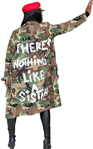 Casual Plus Size Camo Jackets for Women Lapel Open Front Army Jacket Cardigan Outwears
