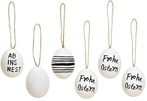 matrasa 12er Set Deko Ostereier - ECHTE Eier - Schwarz Weiß - Hänger Osterdeko Dekoeier
