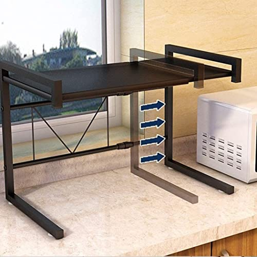 Mikrowellenregalständer, Mikrowellen Regal ständer Einstellbar Länge und Höhe,aus Kohlenstoffstahl, mit 6 Haken Belastet Bis 25 KG(42cm (40-65cm) schwarz)