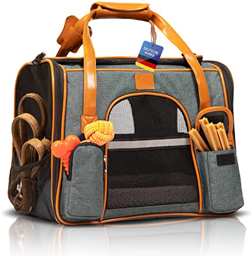 Tierhood Transportbox Katze - Faltbare & Waschbare Katzen Transportboxen - Transporttasche für Reise & Transport von Katzen - Ausbruchsichere & Komfortable Katzentransportbox - Grau, Größe: M