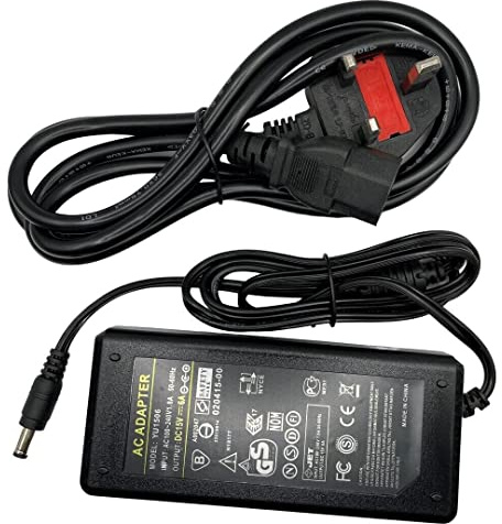 Multibao Power Supply 15V 6A, AC100-240V to DC 15V 90W Converter Adapter Driver Transformer, 5.5mm x 2.5mm(Compatiable with 2.1mm) Jack UK Plug Cord for Led Strips, LCD Monitors,CCTV Camera