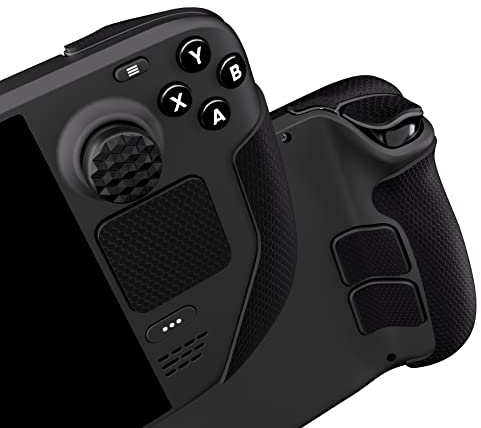 playvital Grip Adesivo Gomma per Steam Deck,Skin Sticker Protettivo Antiscivolo per Impugnature Tasti Trackpad,Copri Levette Analogiche per Steam Deck LCD/OLED Console-Nero