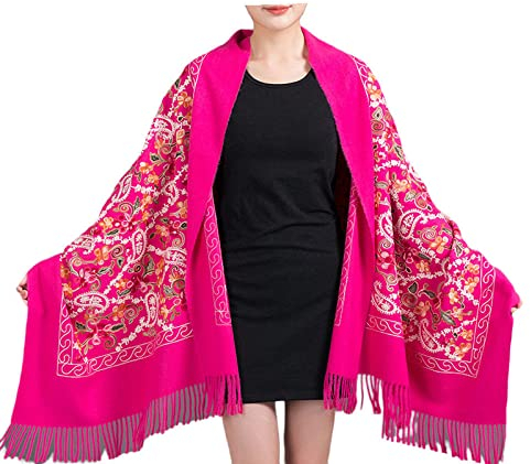 WLLDDDIU Schal Groß,Winterschals, Einfarbig, Rosa, Rot, Weich, Warm, Dick, Decke, Tibetisch, Nepalisch, Bestickt, Kaschmir, Feel-Schal, Lang, Groß, Winterschal, Trendige Stola-Schals Für Frauen